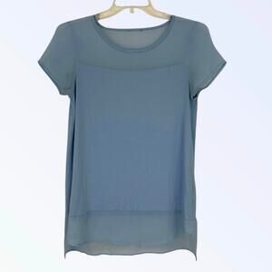 💙3 for $15 Soft Light Blue Short Sleeve Blouse with Sheer Paneling